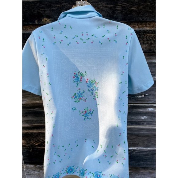 Vintage MOD 1970s Smartique Hippy BlueFloral Ladies Shirt - Picture 11 of 12